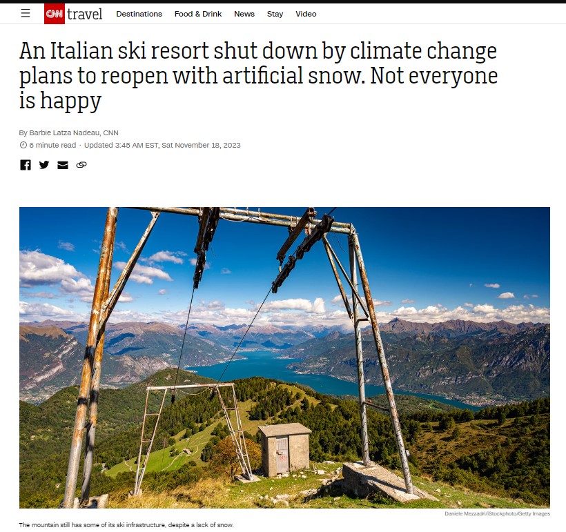 An Italian ski resort shut down by climate change plans to reopen with artificial  snow. Not everyone is happy