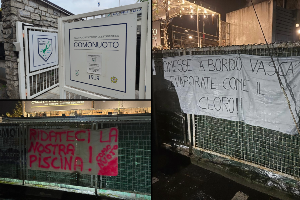 Le proteste fuori dalla Como Nuoto