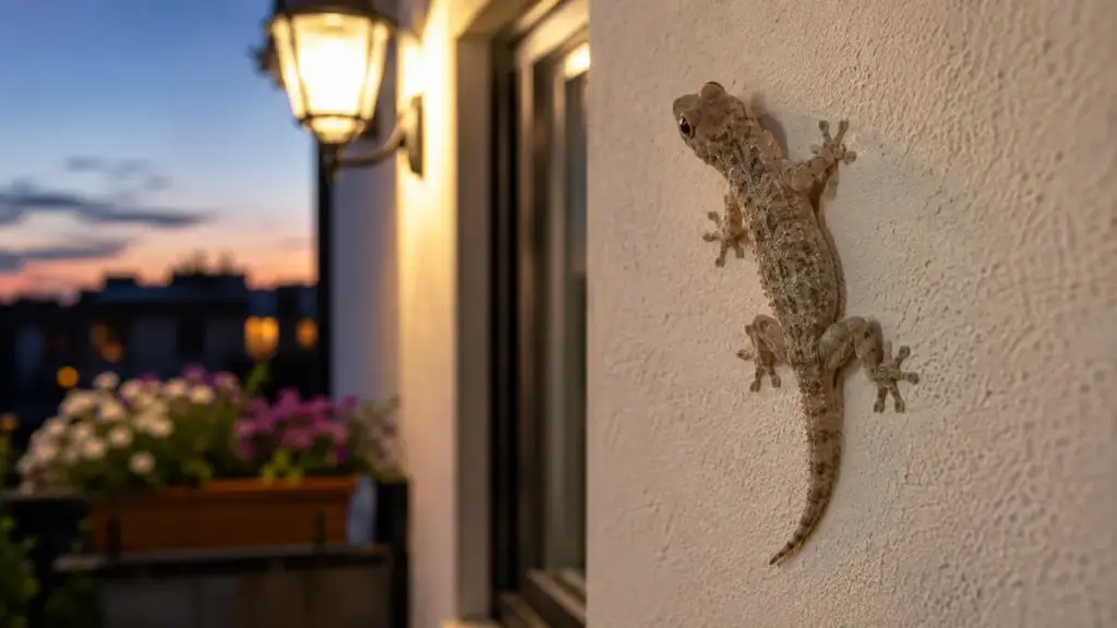 Geco sul balcone nelle calde sere estive