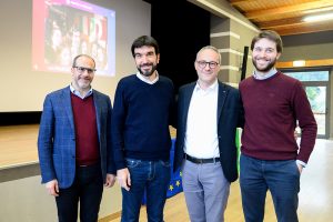 San Fermo, centro polifunzionale, visita ex segretario PD Maurizio Martina. In foto da sinistra Tommaso Currò, Maurizio Martina, Angelo Orsenigo e Federico Broggi