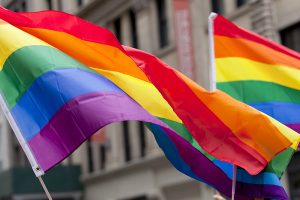 The New York City Pride Parade celebrating all lifestyle choices. Flags at the parade. The parade route was lined with tens-of thousands of spectators supporting the event.