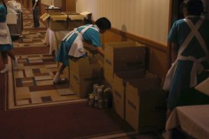 Hotel employees clean rooms at Hotel Okura in Tokyo, Monday, Aug. 31, 2015.  The Hotel Okura, a favored Tokyo lodging for U.S. presidents, movie stars and other celebrities, is closing the doors of its iconic, half-century-old main building on Monday, Aug. 31, 2015, to make way for a pair of glass towers ahead of the 2020 Olympics. (AP Photo/Shizuo Kambayashi)