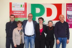 Como presentazione lista per Martina alle primarie del Partito Democratico, PD,  da sin. Massimo Verdino, Alberta Chiesa, Angelo Orsenigo, Barbara Cereghetti, Franca Anzani e Pietro Maggioni