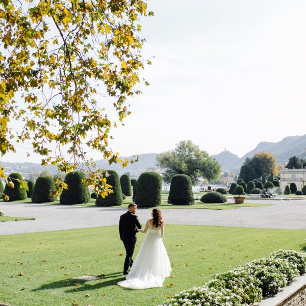 Happy wedding couple in Como Lake, Italy