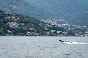 Como lake in Italy with clouded sky. Tourist place