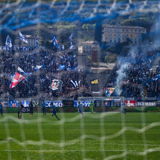 Calcio Como supporters during the Italian Serie B football match between Como 1907 and Genoa CFC on 10 of Avril 2023 at stadio Giuseppe Senigallia in Como, Italy. Photo Tiziano Ballabio